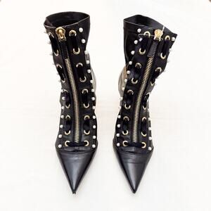 ALTUZARRA Elliot Embellished Pearl Leather Pointy Toe Ankle Boots EU 41 / US 10